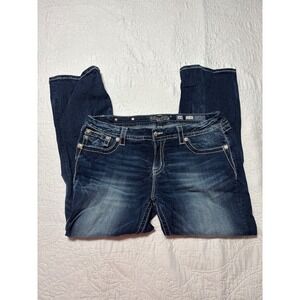 Miss Me Easy Crop Mid Rise Jeans Womens Size 34 Dark Wash Embellished Pockets